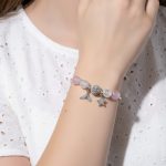 Vòng tay đá An Gem hồng mix trắng full charm - Ảnh 12