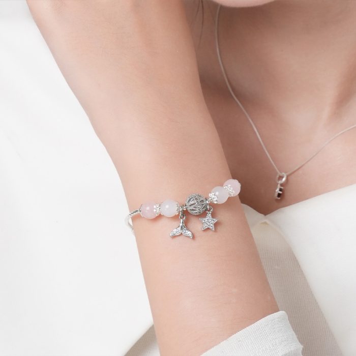 Vòng tay đá An Gem hồng mix trắng full charm - Ảnh 11