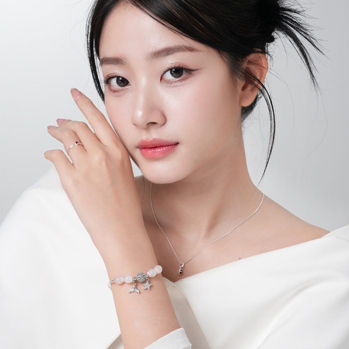 Vòng tay đá An Gem hồng mix trắng full charm - Ảnh 10