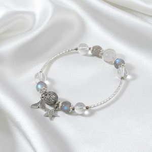 Vòng tay đá mix charm An Gem trắng mix xà cừ full charm