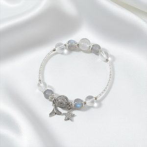 Vòng tay đá mix charm An Gem trắng mix xà cừ full charm