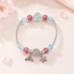 Vòng tay đá năng lượng Aquamarine mix Dâu hồng full charm