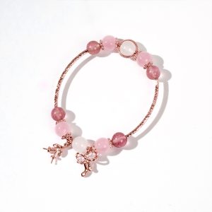 Vòng tay nữ đá tự nhiên mix charm vàng hồng An Gem