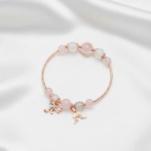 Vòng tay nữ đá tự nhiên mix charm vàng hồng An Gem