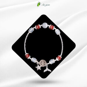 Đá mã não đỏ & mã não trắng charm màu vàng