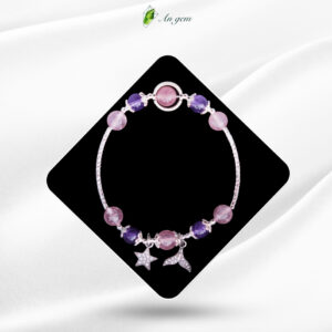 Đá thạch anh tím & thạch anh dâu hồng charm mạ bạc