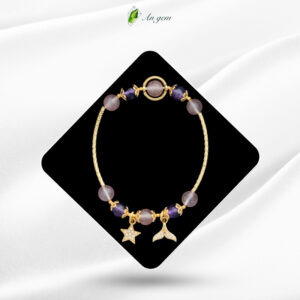 Đá thạch anh tím & thạch anh dâu hồng charm mạ vàng