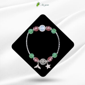 Đá thạch anh dâu xanh & thạch anh dâu hồng charm mạ bạc