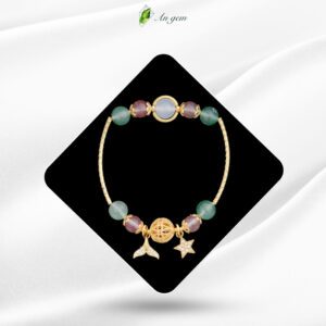 Đá thạch anh dâu xanh & thạch anh dâu hồng charm mạ vàng
