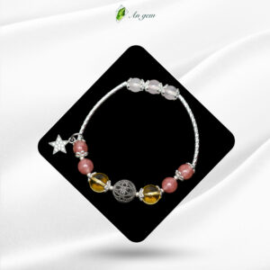 Đá thạch anh vàng & thạch anh dâu hồng charm mạ bạc
