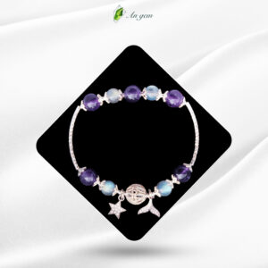 Đá xà cừ & thạch anh tím charm màu bạc
