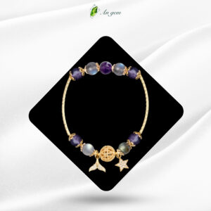 Đá xà cừ & thạch anh tím charm màu vàng