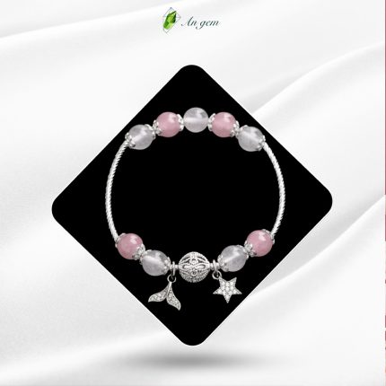 Thạch anh hồng & Mã não trắng charm mạ bạc