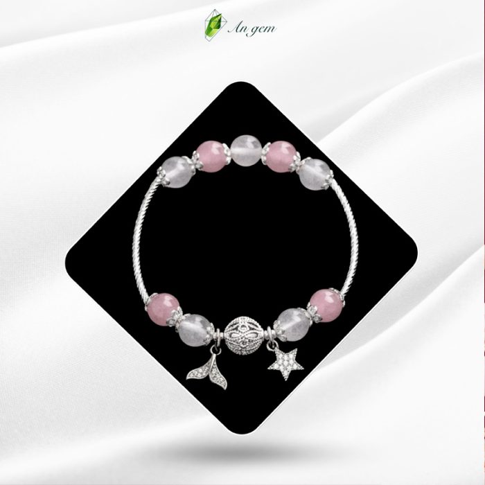 Thạch anh hồng & Mã não trắng charm mạ bạc