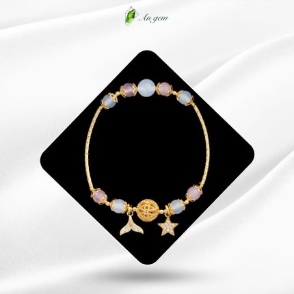 Thạch anh hồng & Mã não trắng charm mạ vàng