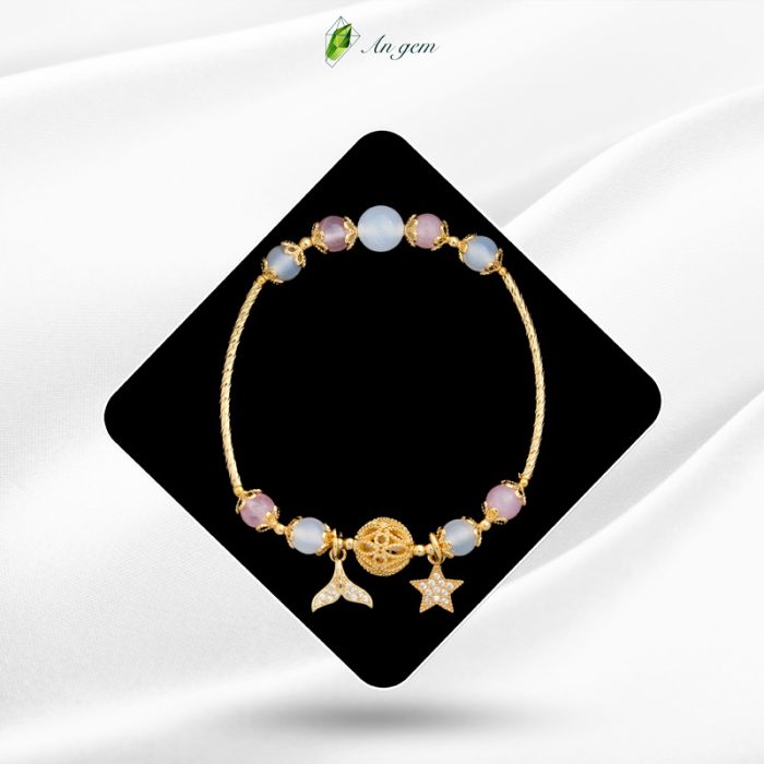 Thạch anh hồng & Mã não trắng charm mạ vàng