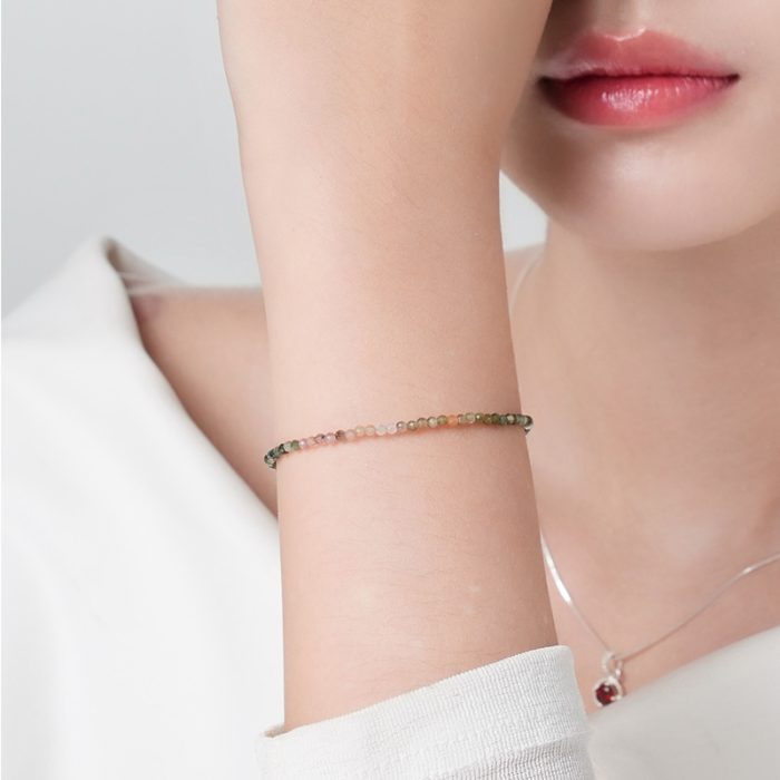 Vòng tay đá Tourmaline đa sắc An gem, lắc tay đá thiết kế móc khóa freesize đá 3mm