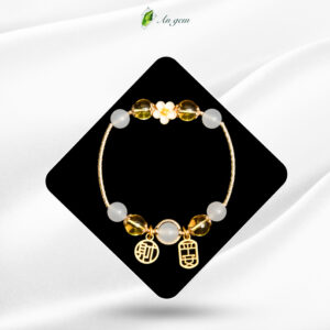 ĐÁ TA Vàng & mã não Trắng - charm Hoa Mai, mạ vàng