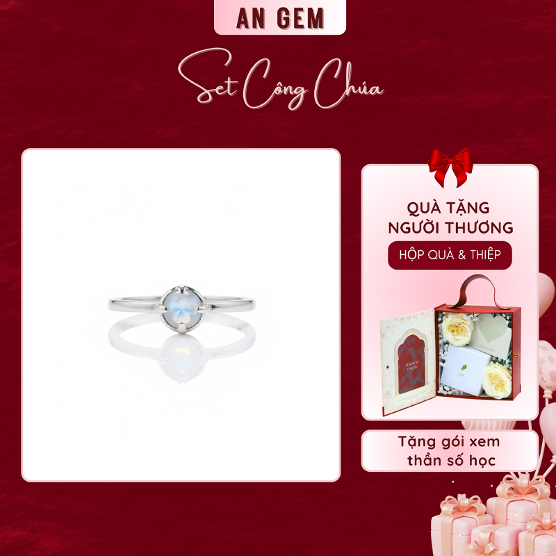 Set công chúa kèm Nhẫn đá Moonstone - trắng