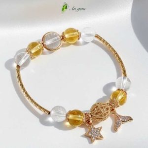 Vòng tay đá tự nhiên Thạch anh vàng, thạch anh trắng