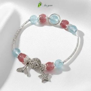 Vòng tay đá aquamarine mix dâu tây hồng tự nhiên