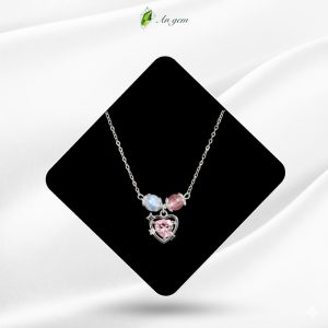 Moonstone & Dâu hồng mix charm trái tim hồng mạ bạc