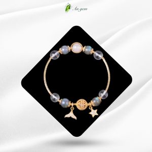 Đá thạch anh trắng & đá xà cừ charm mạ vàng