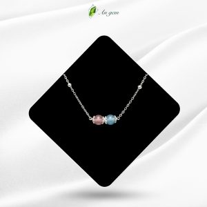 Dây chuyền Duolight Aquamarine & Dâu hồng - Mạ bạc