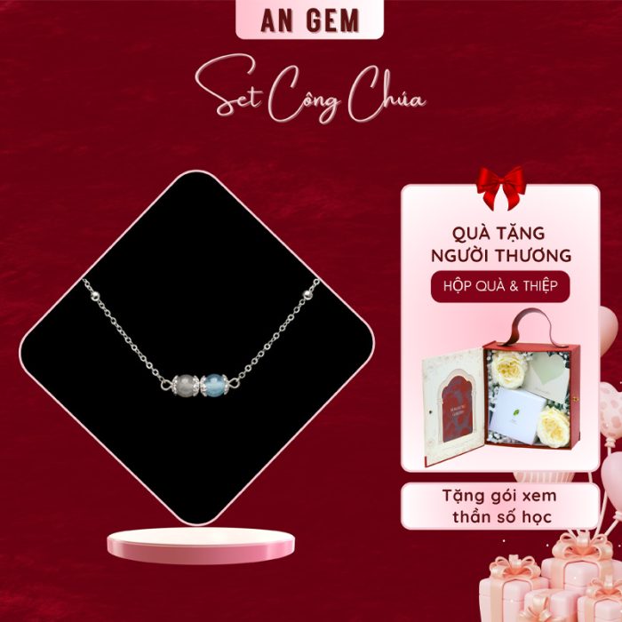 Set công chúa kèm Vòng tay Duolight Aquamarine & Xà cừ - Mạ bạc