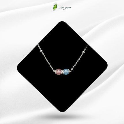 Vòng tay Duolight Aquamarine & Dâu hồng - Mạ bạc