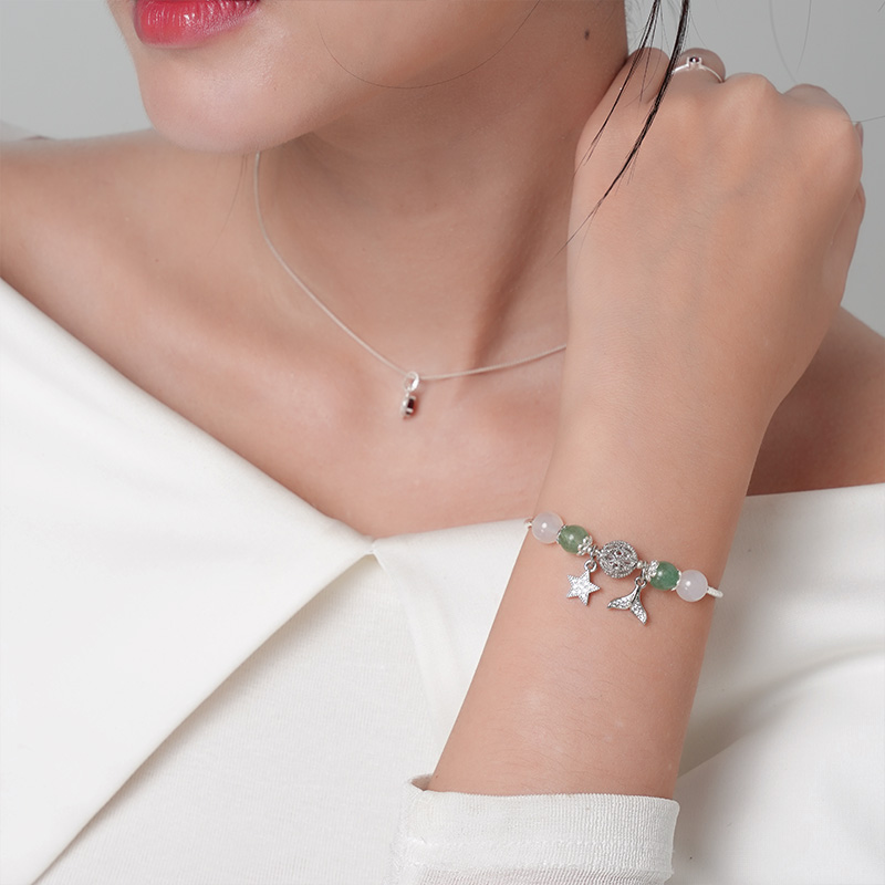 Vòng tay An gem đá tự nhiên dâu tây xanh mix mã não trắng