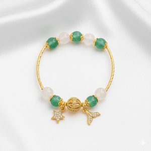 Vòng tay An gem đá tự nhiên dâu tây xanh mix mã não trắng