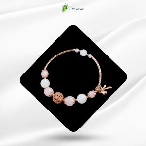 TA Hồng - Mã Não Trắng charm mạ vàng hồng