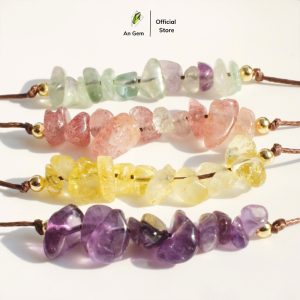 Lắc tay tết dây mix đá thô đánh bóng An Gem