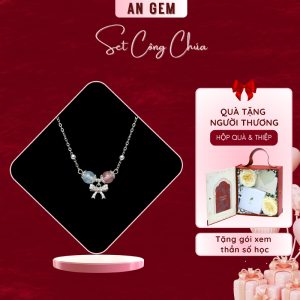 Set công chúa kèm vòng Aquamarine - Dâu hồng - Mạ bạc
