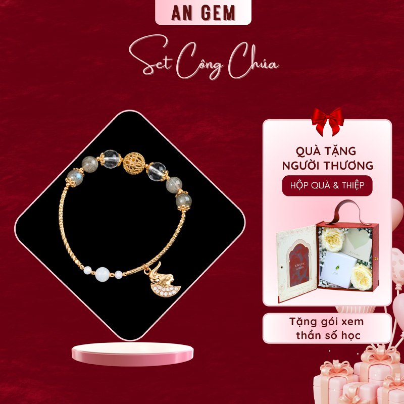 Set Công Chúa (Kèm vòng Cung Kim Ngưu - TA Trắng x Xà Cừ charm mạ vàng)