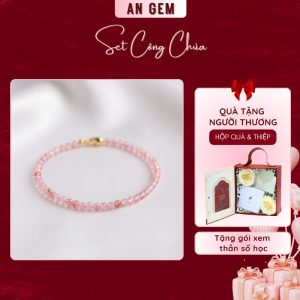 Set Công Chúa (Kèm vòng đá thạch anh dâu tây hồng charm mạ vàng)