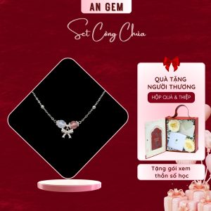 Set công chúa kèm vòng Dâu hồng & Moonstone - Mạ bạc