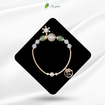 Dâu Xanh - Mã Não Trắng - Charm mạ vàng