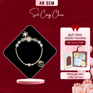 Set công chúa ( kèm vòng Dâu Xanh - Mã Não Trắng - Charm mạ vàng)