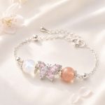 Vòng tay nữ Sweet Butterfly mix đá tự nhiên kèm charm bướm màu hồng tinh tế An Gem