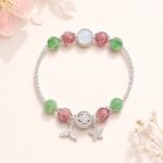Vòng tay An gem đá dâu tây xanh mix hồng Full charm