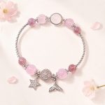 Vòng tay An gem đá dâu hồng mix full charm phụ kiện nữ